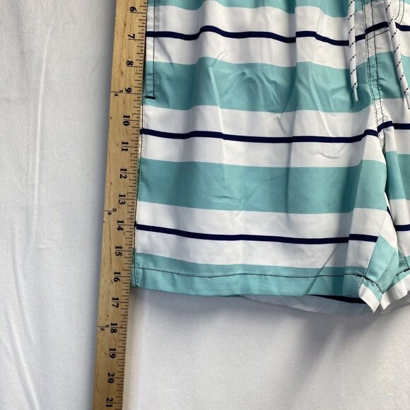 Elastic & Drawstring Waist Swimwear Shorts Men Small Green Stripes Side Pockets - Picture 6 of 11